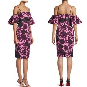 Black Halo Leona Cold Shoulder Floral‎ Sheath Dress women's size 14 NEW
